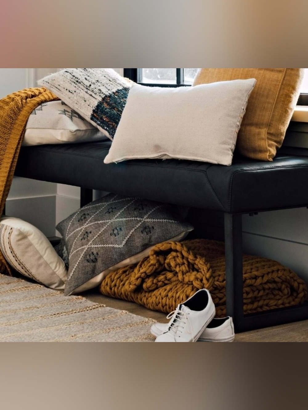 Urban Barn Rusty Yellow Chunky Knit Throw 50x60"